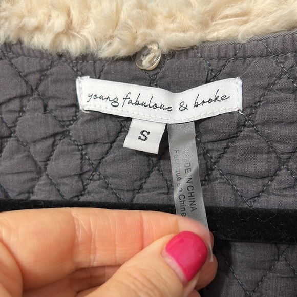 Young Fabulous & Broke Shearling Collar Bomber Jacket Gray Small - Picture 4 of 6